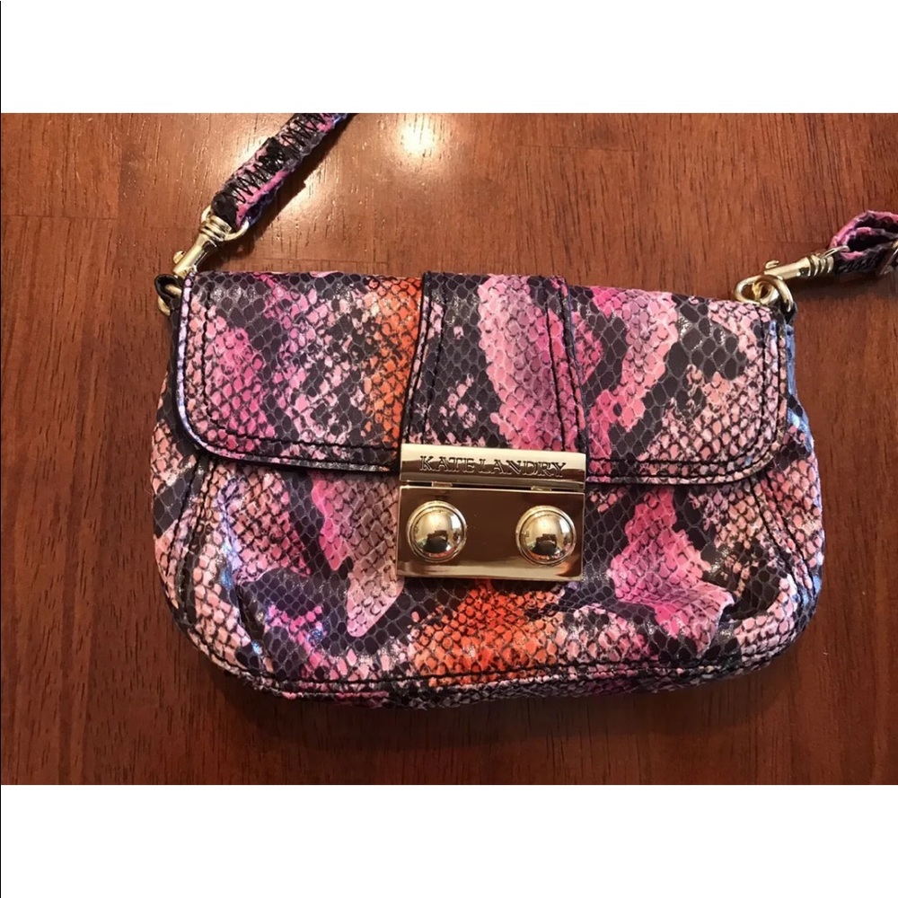 KATE LANDRY Snakeskin Crossbody Purse Pink Mini